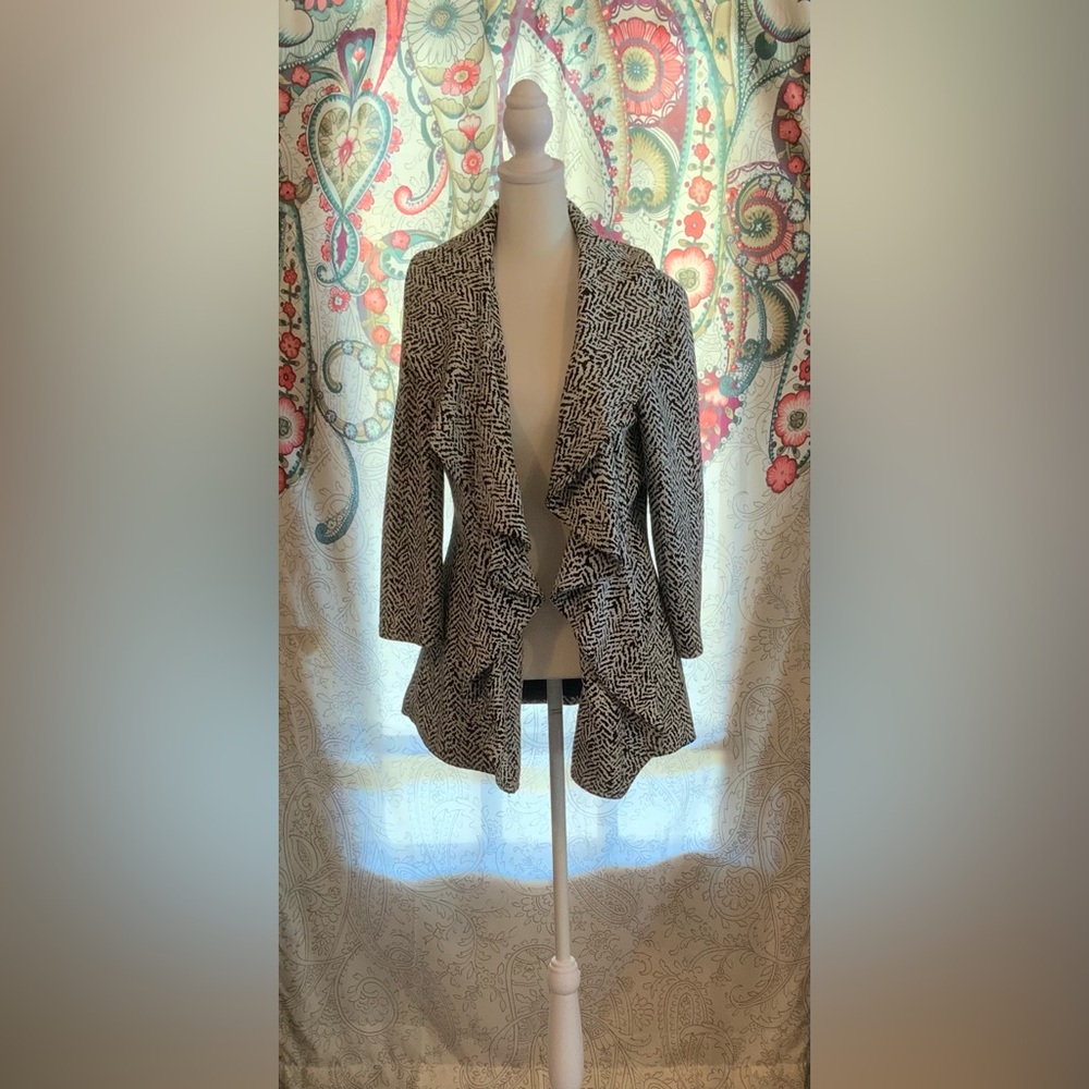NWOT Calvin Klein Black and White Textured Jacquard Cardigan Blazer Size 4